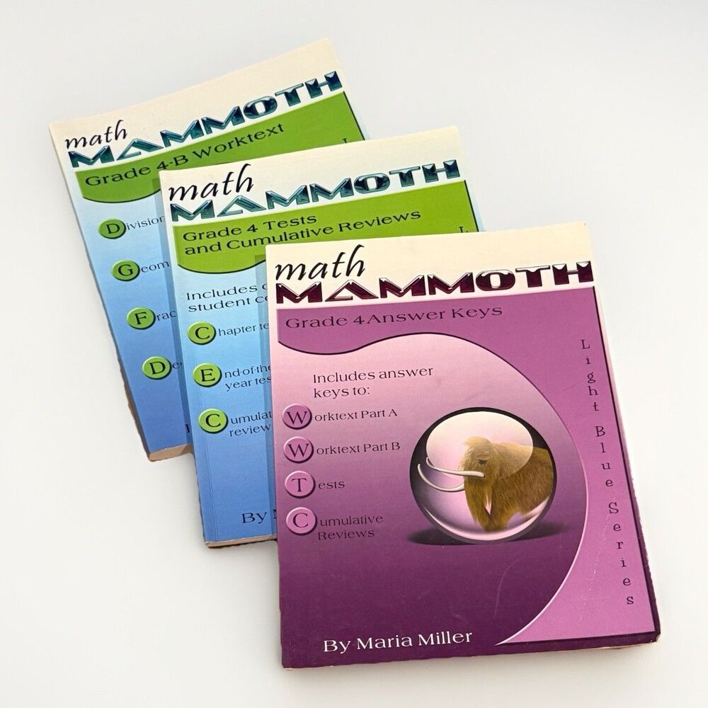 Math Mammoth Grade 4: 4A, 4B Worktext, Tests & Cumulative Review, Answer Keys